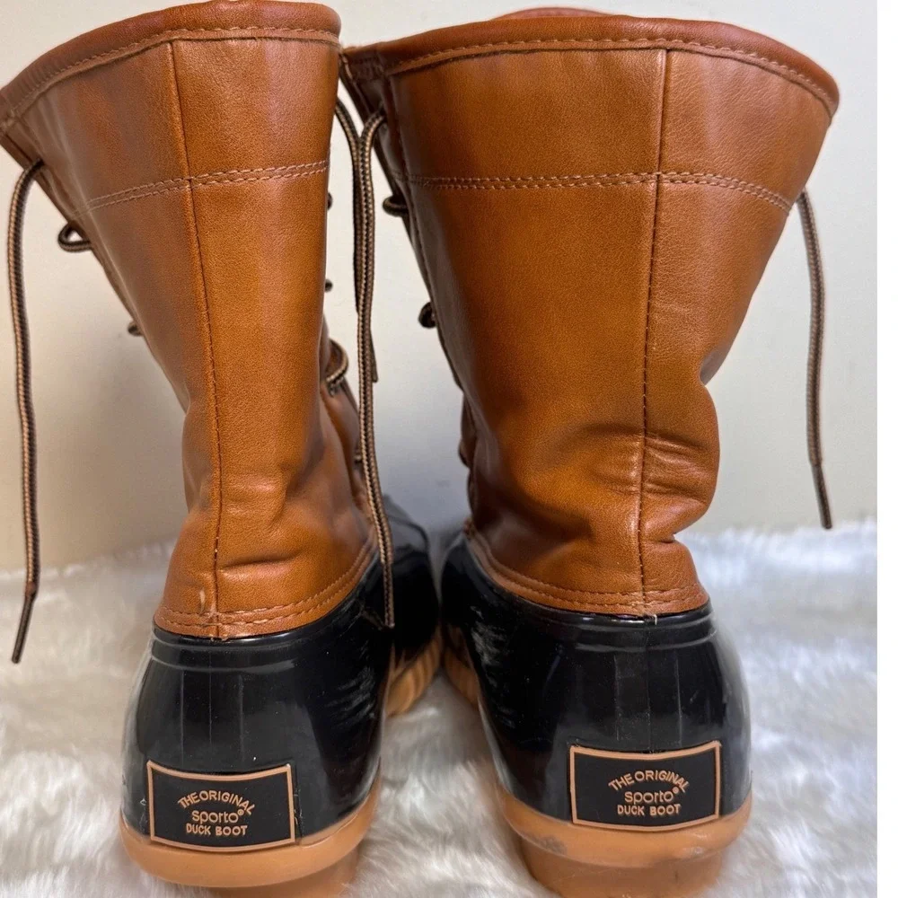 Sporto Arianna Womens Duck Boots Brown Black Lace‎ Up Faux Fur Lining Size 8.5M